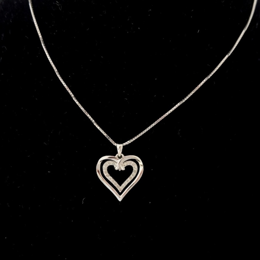 DIAMOND DOUBLE-HEART PENDANT~ STERLING SILVER NECKLACE